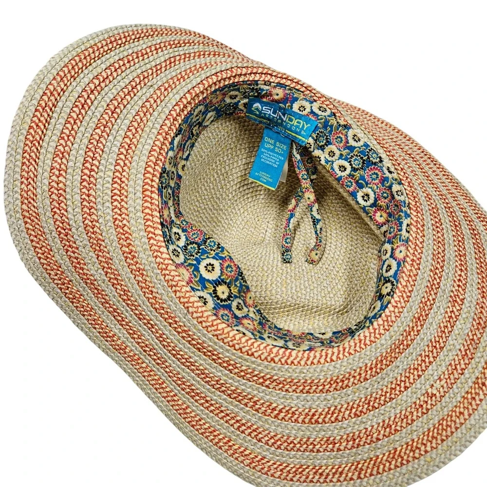Sunday Afternoons Sun Hat Womens‎ OS Tan Orange Striped Wide Brim UPF 50+ Beach